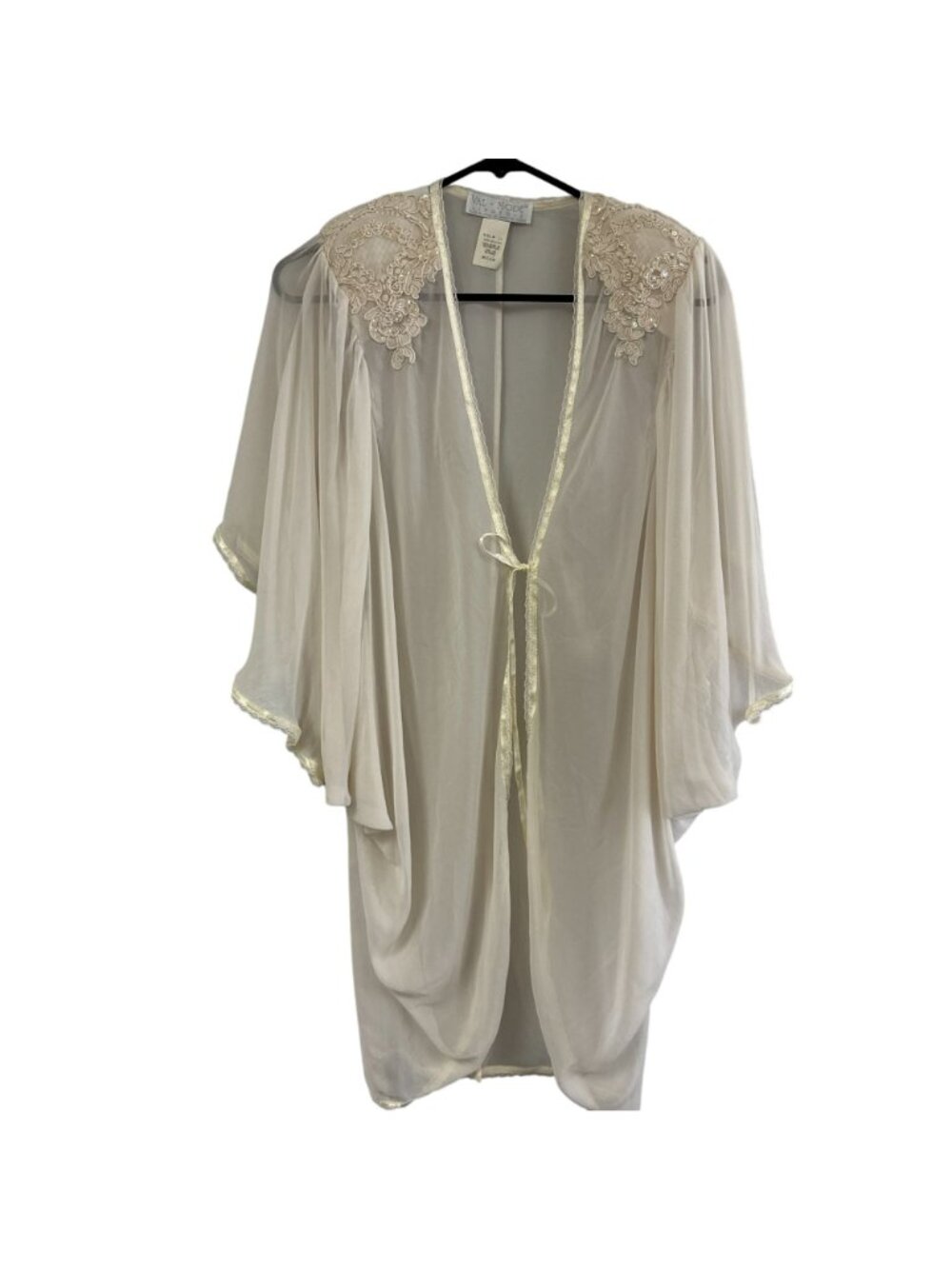 Vintage 1980s Val Mode White Sheer Beaded Sequin Robe Bridal Lingerie Medium 80s - Picture 2 of 7